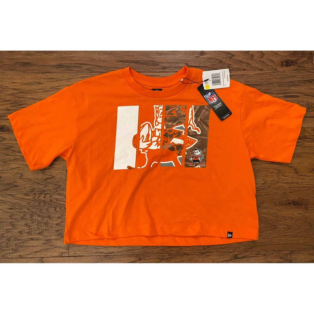 New Era NFL Cleveland Browns Womens Orange Cropped Graphic T-Shirt Small NWT